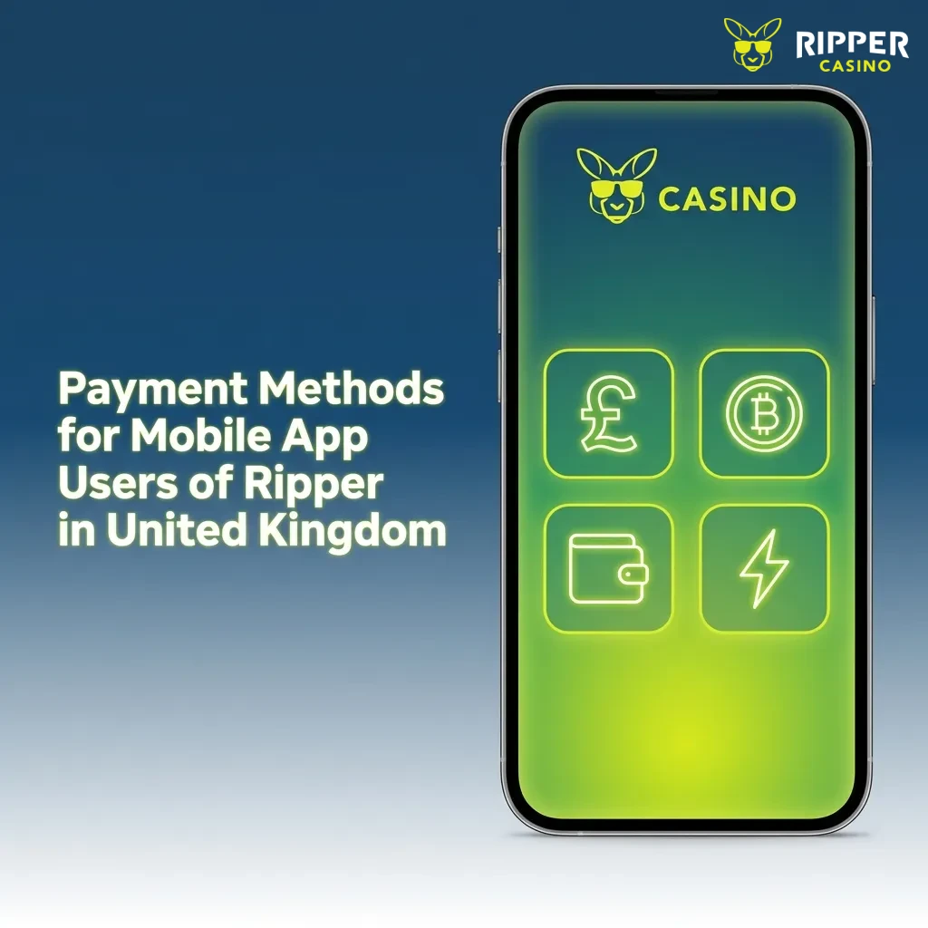 Ripper UK mobile app payment options including Visa, Mastercard, bank transfer, and cryptocurrencies like Bitcoin and Ethereum