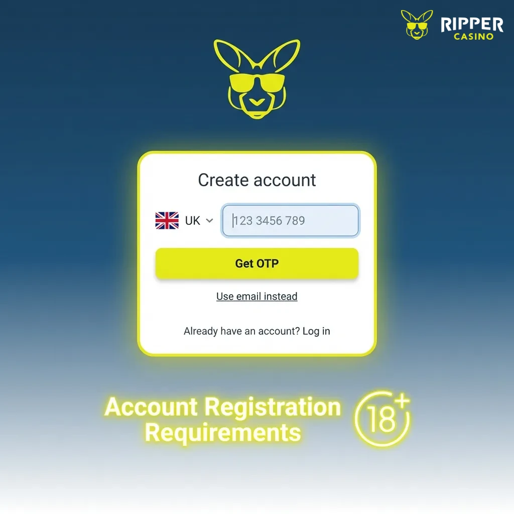 Account registration checklist showing age, personal info, single account, residency, and terms compliance requirements.